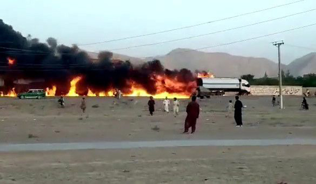 Burning oil tanker
